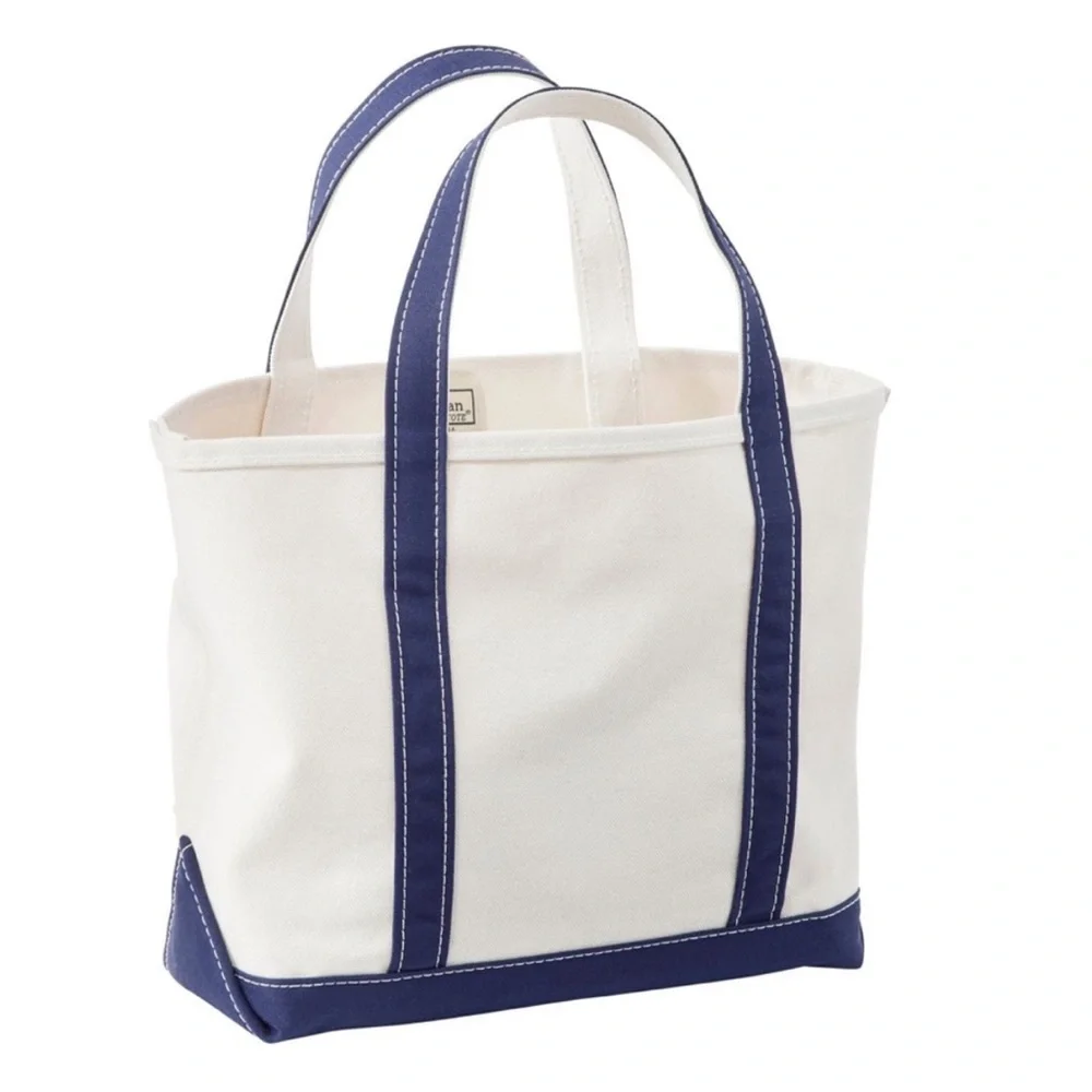L.L. Bean Boat and Tote Open-Top Medium with Long Handles Blue White